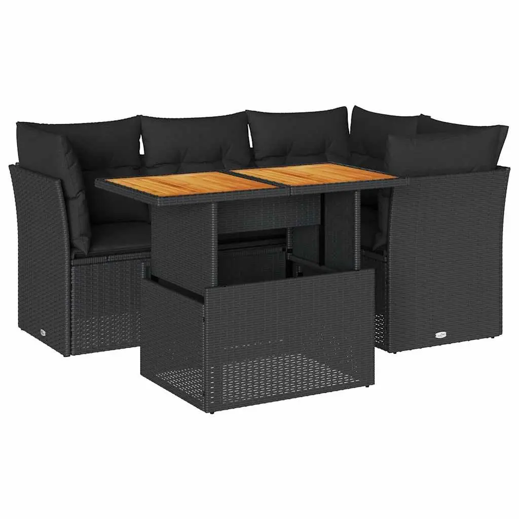 Garden Sofa Set 5 Piece Outdoor Furniture Patio Poly Rattan Black with Cushions
