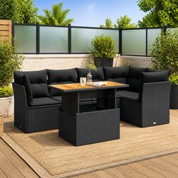 Concise 6-Piece Black Garden Sofa Set Overview