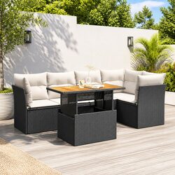 Garden Sofa Set 6 Piece Outdoor Furniture Black Poly Rattan Patio Sectional