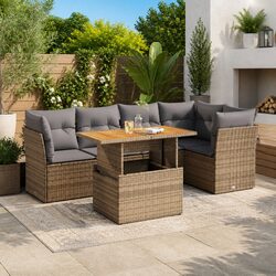 Garden Sofa Set 6 Piece Outdoor Furniture Beige Poly Rattan Patio Lounge Suite