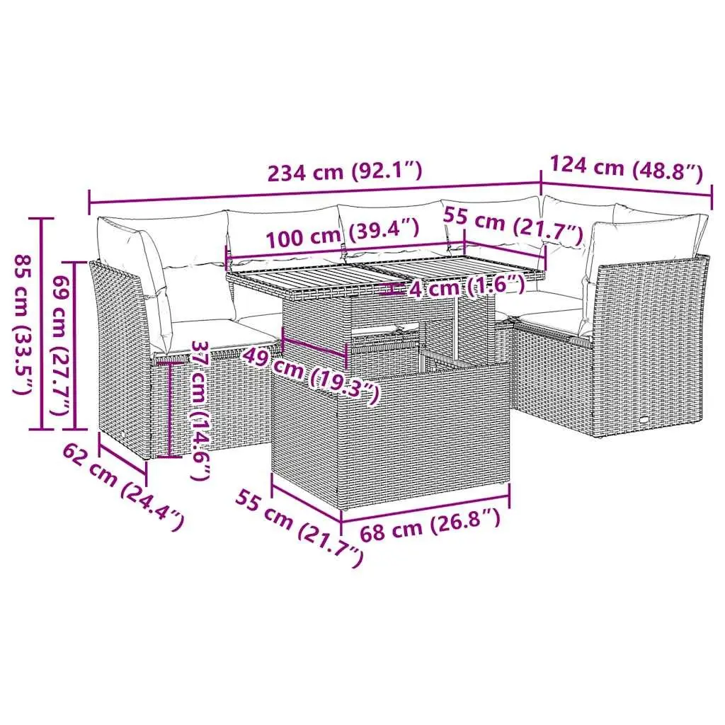 Garden Sofa Set 6 Piece Outdoor Furniture Beige Poly Rattan Patio Lounge Suite