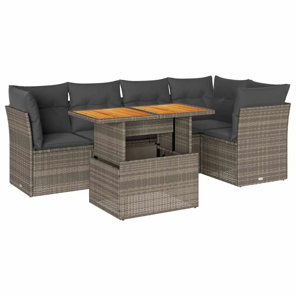 Garden Sofa Set Grey 6 Piece Outdoor Furniture Patio Poly Rattan with Cushions