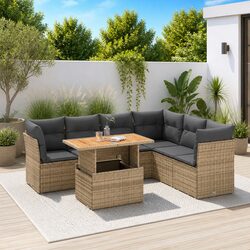Concise Comfort: 7-Piece Beige Garden Sofa Set