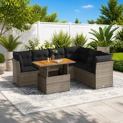 7-Piece Garden Sofa Set with Storage Cushions Grey Outdoor Patio Furniture