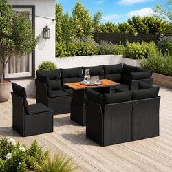 Compact 9-Piece Black Poly Rattan Sofa Set for Outdoors