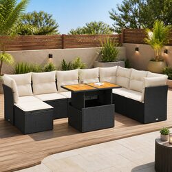 Garden Sofa Set 9 Piece Outdoor Patio Furniture Black Poly Rattan Modular