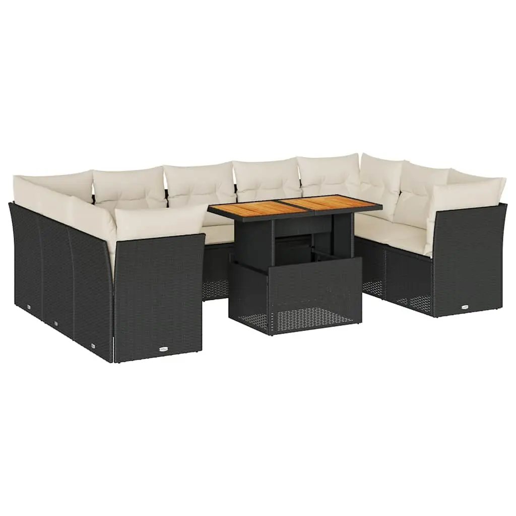 Garden Sofa Set Black 10 Piece Modular Outdoor Furniture with Storage Function Adjustable Tabletop Removable Cushion Covers