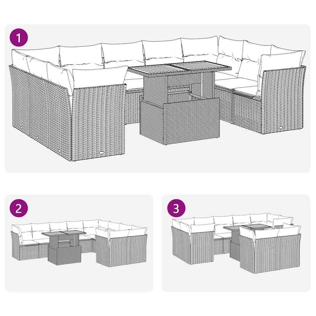 Garden Sofa Set Black 10 Piece Modular Outdoor Furniture with Storage Function Adjustable Tabletop Removable Cushion Covers