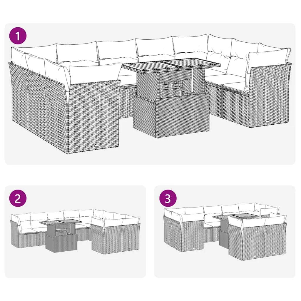 Garden Sofa Set 10 Piece Outdoor Furniture Grey Poly Rattan Patio Modular Lounge
