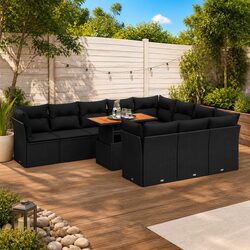 Garden Sofa Set 11 Piece Outdoor Furniture Patio Black Poly Rattan Modular with