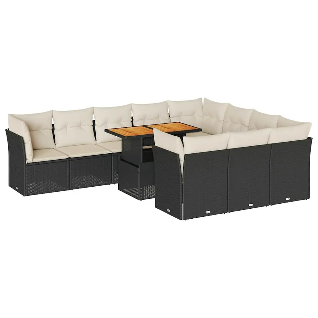 Garden Sofa Set 11 Piece Outdoor Furniture Black Poly Rattan Modular Patio