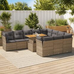 Garden Sofa Set 11 Piece Outdoor Furniture Patio Sectional Beige with Cushions