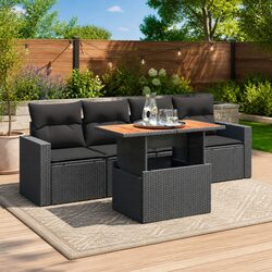 5 Piece Garden Sofa Set with Cushions Black Outdoor Patio Furniture Modular