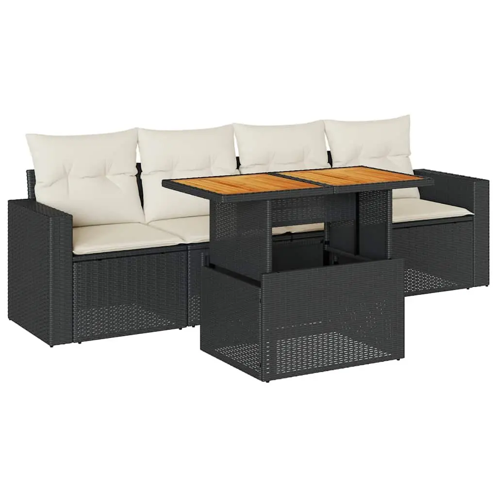 Outdoor Garden Sofa Set Black 5 Piece with Storage Cushions and Adjustable Tabletop