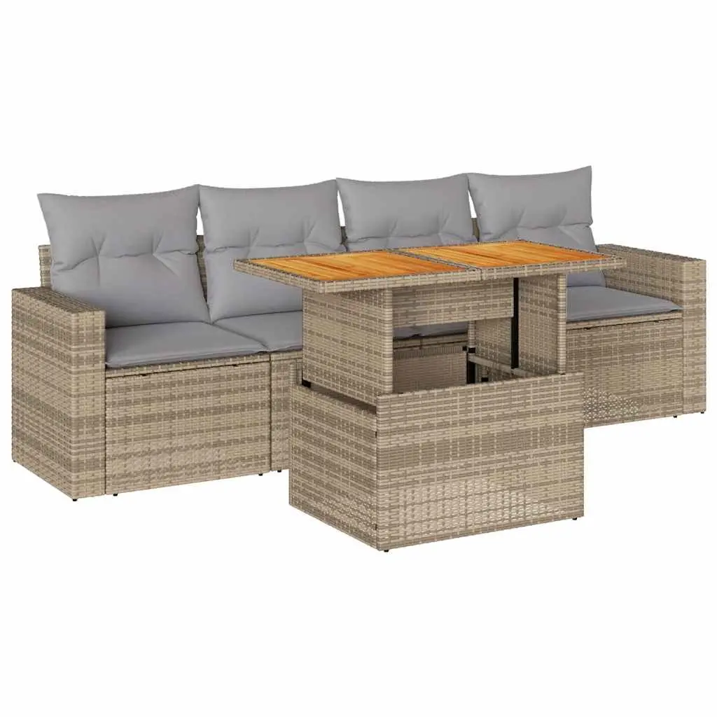 5-Piece Outdoor Garden Sofa Set with Adjustable Table