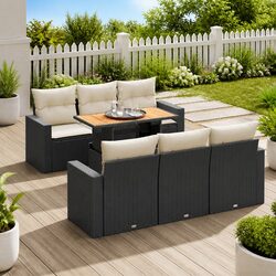 Garden Sofa Set 7 Piece Outdoor Furniture Black Poly Rattan Patio Seating with