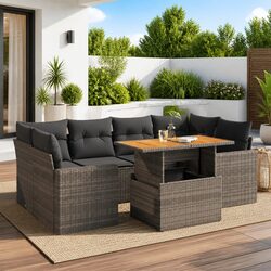 7 Piece Grey Garden Sofa Set with Storage