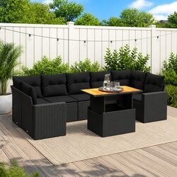 Garden Sofa Set 8 Piece Outdoor Furniture Black Poly Rattan Patio Modular