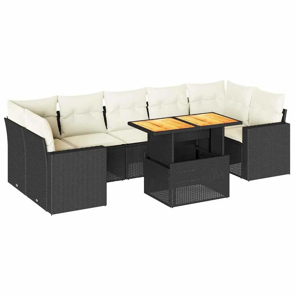 Garden Sofa Set Black 8 Piece Modular Outdoor Furniture Weather Resistant PE Rattan