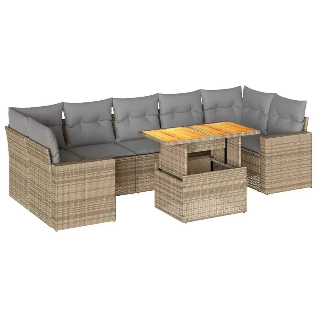 Garden Sofa Set Beige 8 Piece Outdoor Furniture Poly Rattan with Cushions
