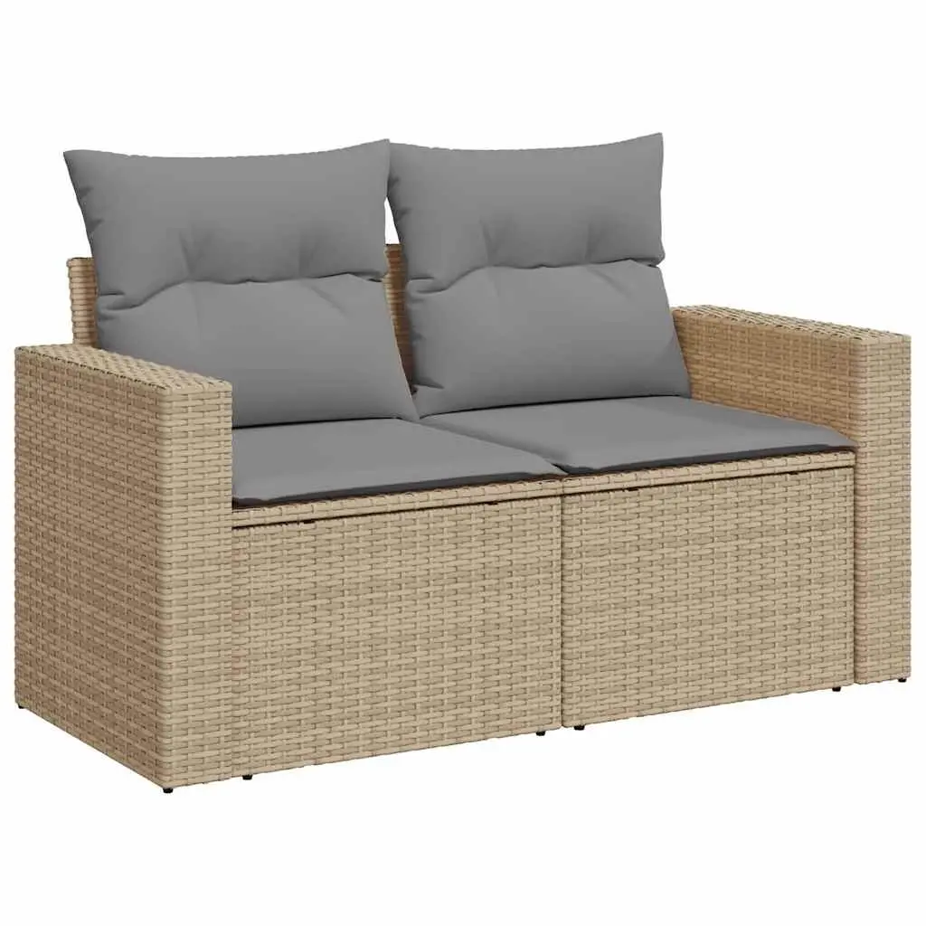Garden Sofa Set Beige 8 Piece Outdoor Furniture Poly Rattan with Cushions