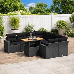 Garden Sofa Set 9 Piece Outdoor Furniture Patio Black Poly Rattan Modular with