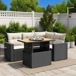 Garden Sofa Set 5 Piece Outdoor Furniture Black Poly Rattan Patio Sectional
