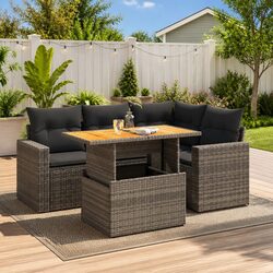 Garden Sofa Set 5 Piece Grey Poly Rattan Outdoor Furniture with Storage Cushions