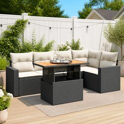 Garden Sofa Set 6 Piece Outdoor Furniture Black Poly Rattan Modular Patio Lounge