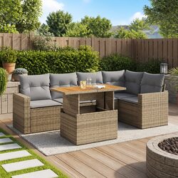 Concise 6-Piece Garden Sofa Set with Adjustable Tabletop