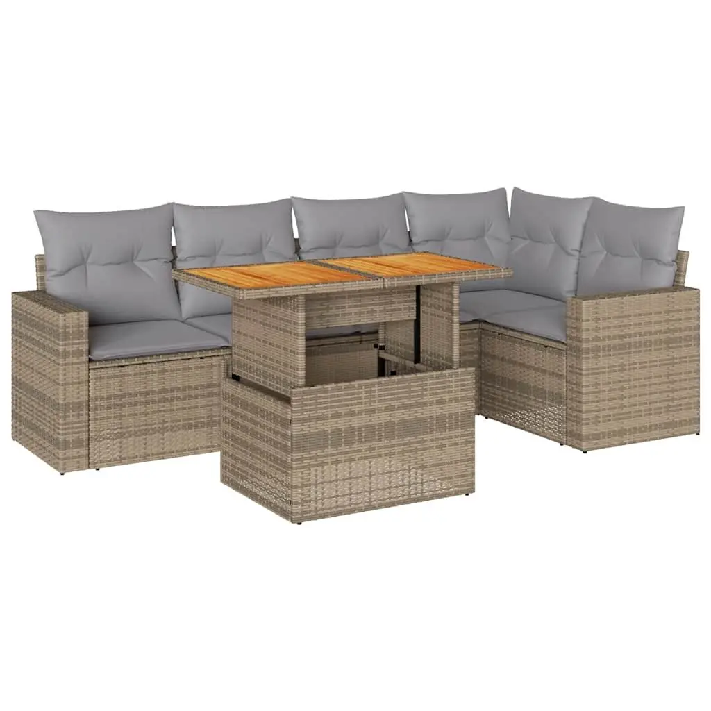 Garden Sofa Set Beige 6 Piece Modular Outdoor Furniture with Cushions Adjustable Tabletop and Storage Compartment