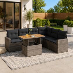 Garden Sofa Set 7 Piece Outdoor Furniture Grey Poly Rattan Patio Lounge with