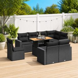 Garden Sofa Set 9 Piece Outdoor Furniture Patio Rattan Sectional Black Cushions