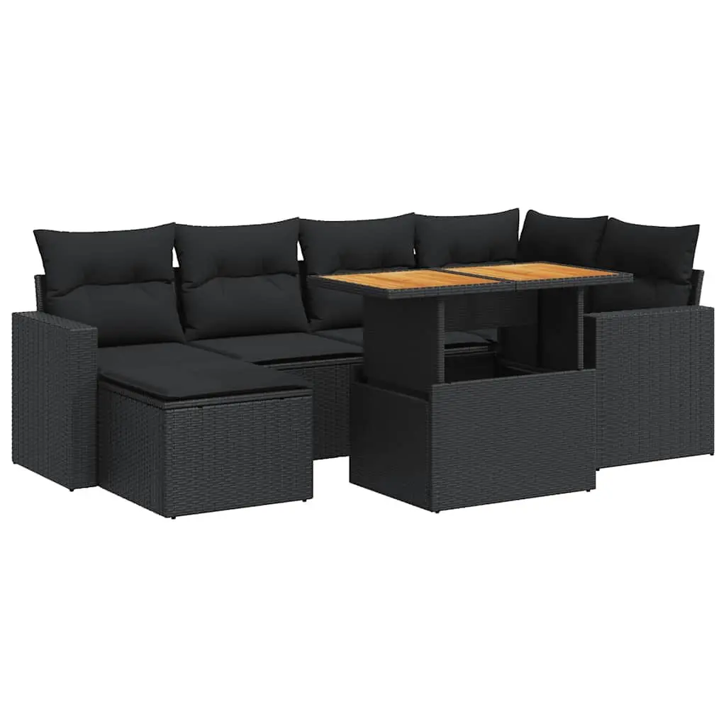 7 Piece Black Garden Sofa Set—Simple and Effective