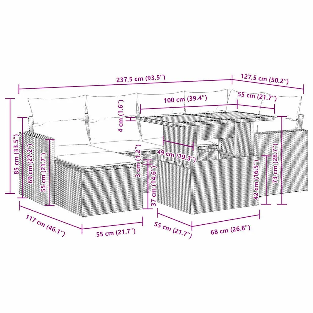 7 Piece Black Garden Sofa Set—Simple and Effective