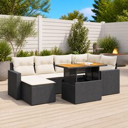 7 Piece Garden Sofa Set Outdoor Furniture Black Poly Rattan Patio Sectional