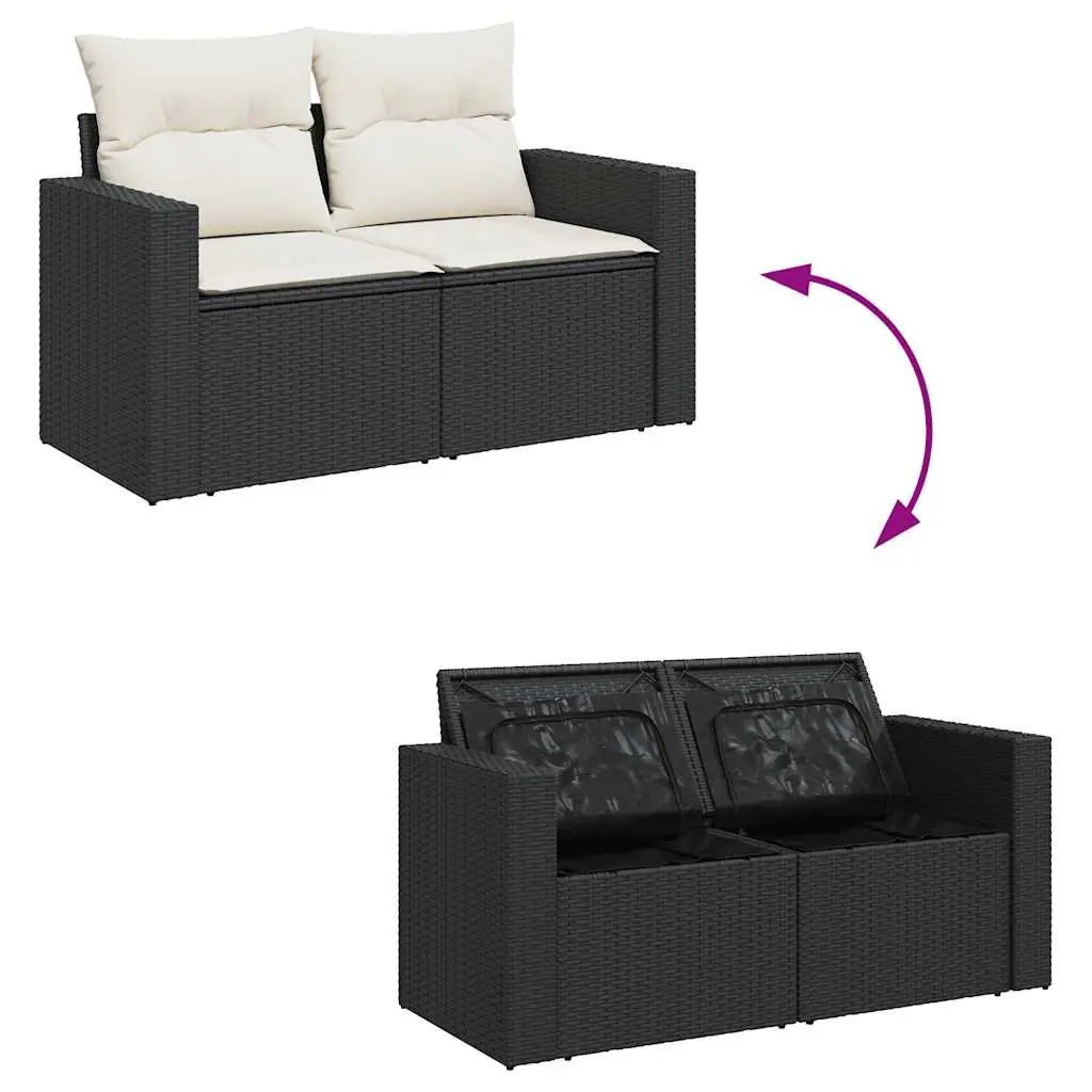 7 Piece Garden Sofa Set Outdoor Furniture Black Poly Rattan Patio Sectional