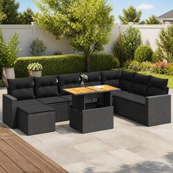 Concise 9-Piece Modular Garden Sofa Set with Cushions