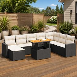 Garden Sofa Set 9 Piece Outdoor Furniture Black Poly Rattan Modular Patio Lounge