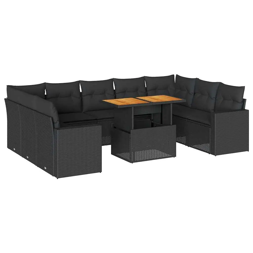 Garden Sofa Set 10 Piece Outdoor Patio Furniture Black Poly Rattan Modular with