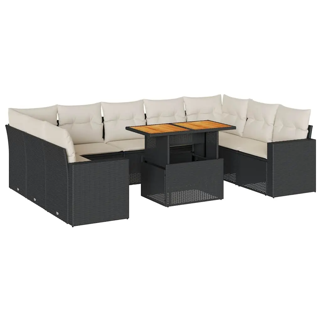 Garden Sofa Set 10 Piece Outdoor Furniture Black Poly Rattan Patio Lounge