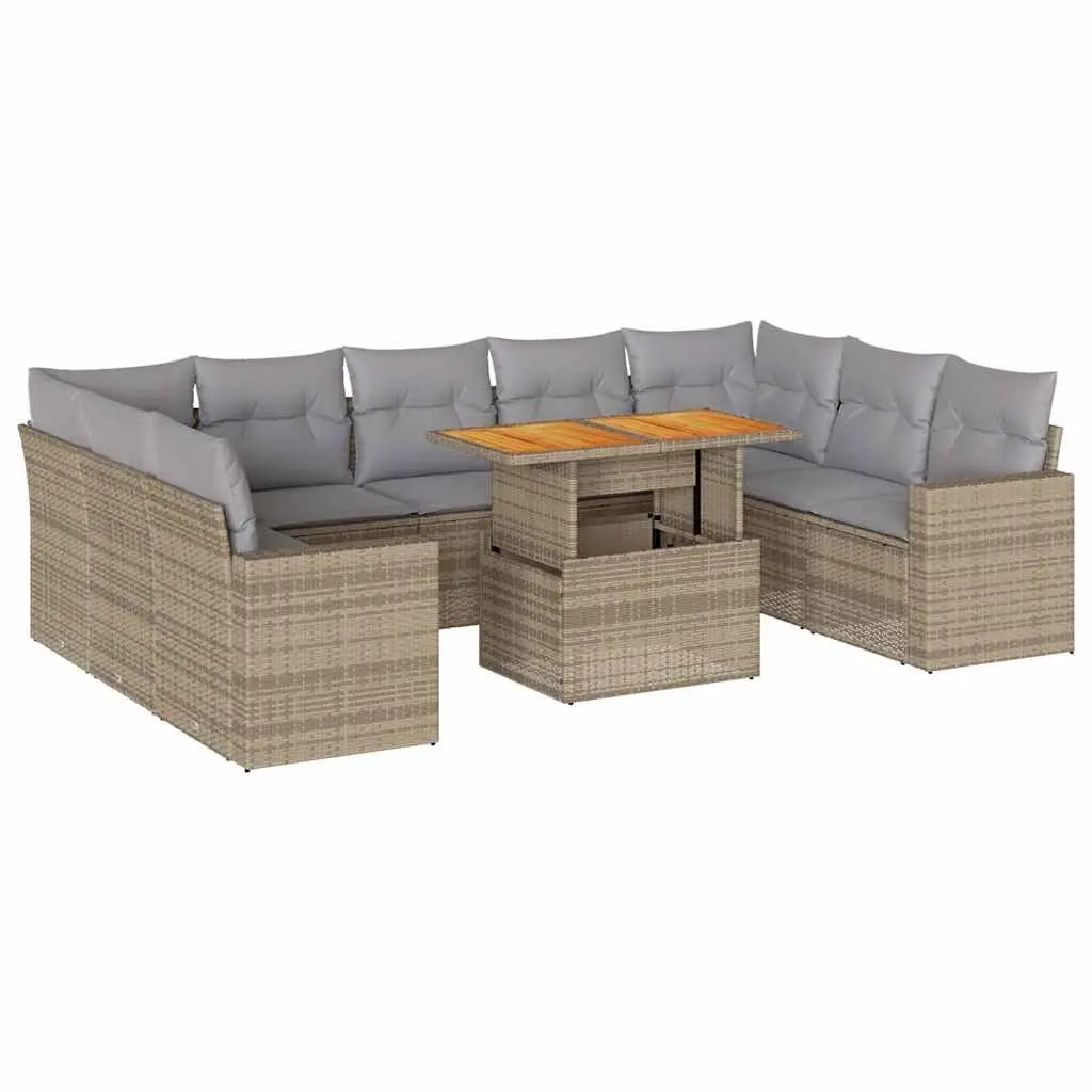 Garden Sofa Set 10 Piece Outdoor Furniture Modular Patio Lounge Beige Cushions