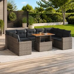 Compact 10-Piece Grey Garden Sofa Set with Easy Storage