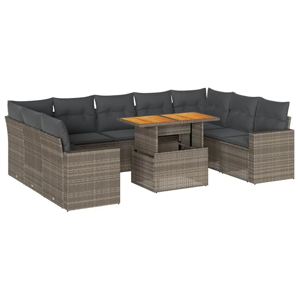Garden Sofa Set 10 Piece Grey Outdoor Patio Furniture with Cushions Storage