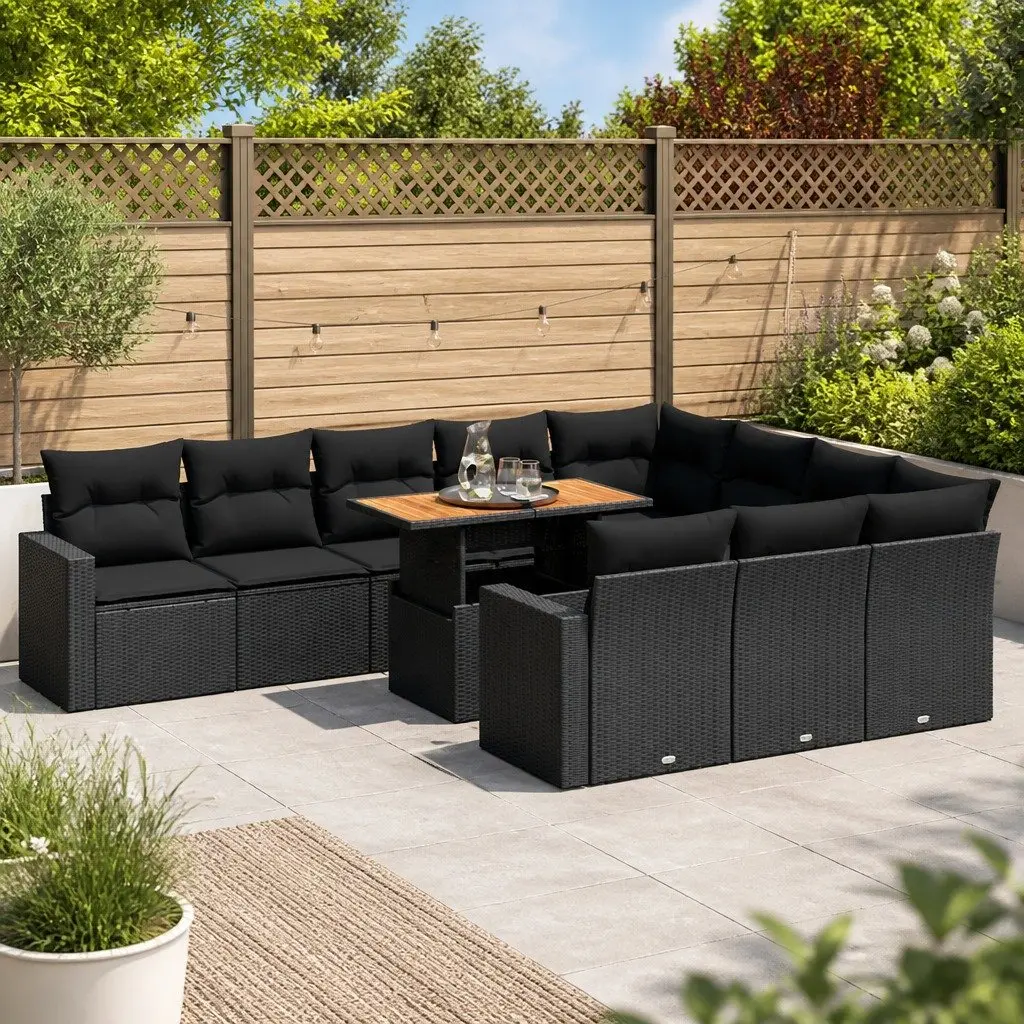 Garden Sofa Set Black 11 Piece Modular Outdoor Furniture with Storage Function and Adjustable Table