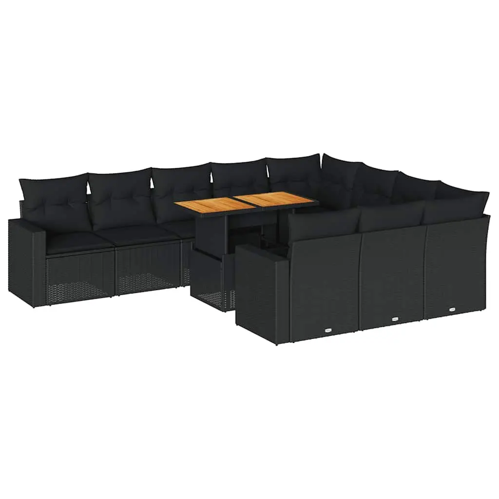 Garden Sofa Set Black 11 Piece Modular Outdoor Furniture with Storage Function and Adjustable Table