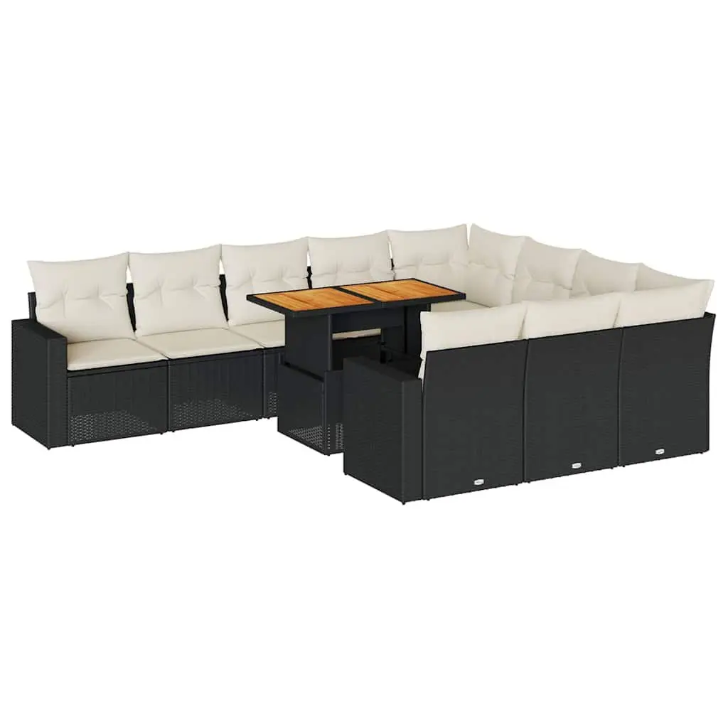 11 Piece Modular Black PE Rattan Outdoor Sofa Set with Storage Cushions and Adjustable Tabletop for Garden and Patio