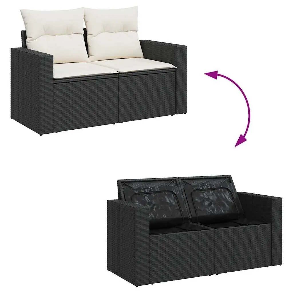 11 Piece Modular Black PE Rattan Outdoor Sofa Set with Storage Cushions and Adjustable Tabletop for Garden and Patio