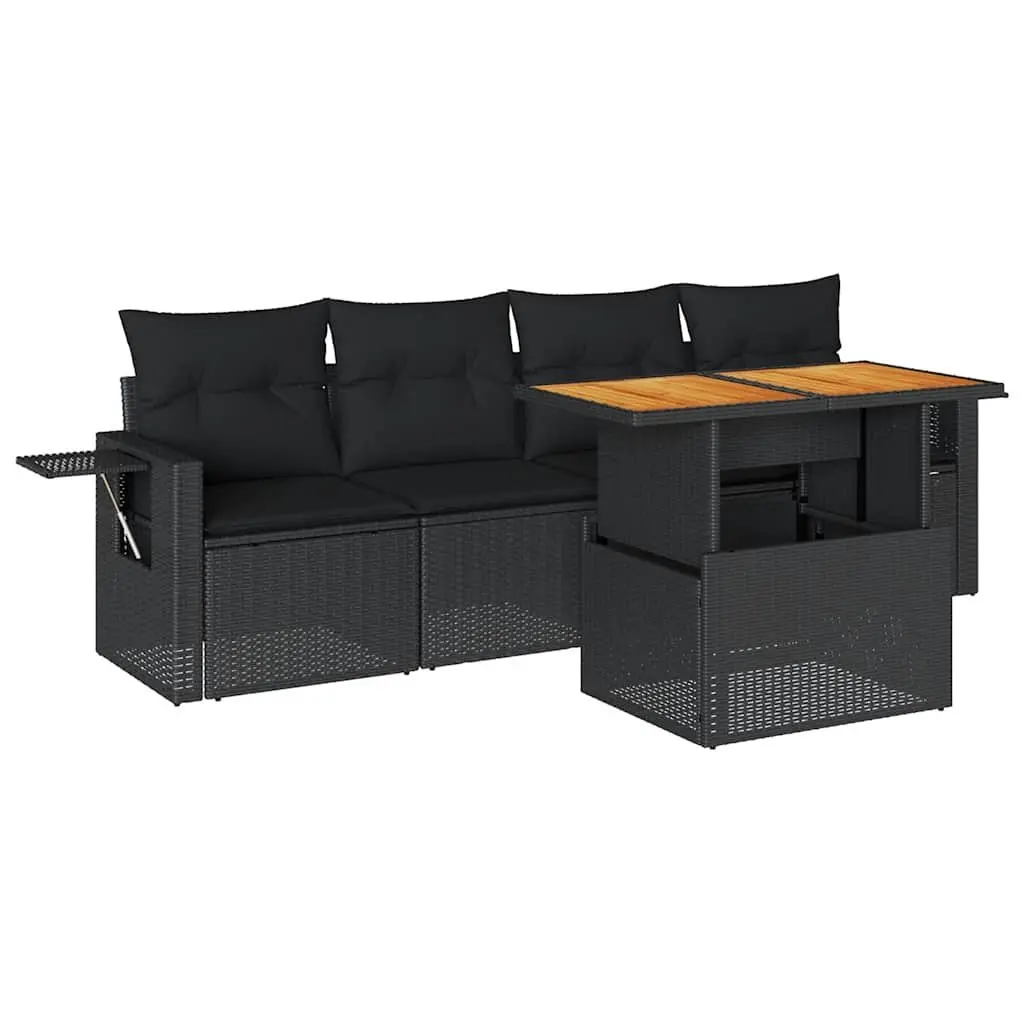 5 Piece Garden Sofa Set with Cushions Storage Outdoor Furniture Black