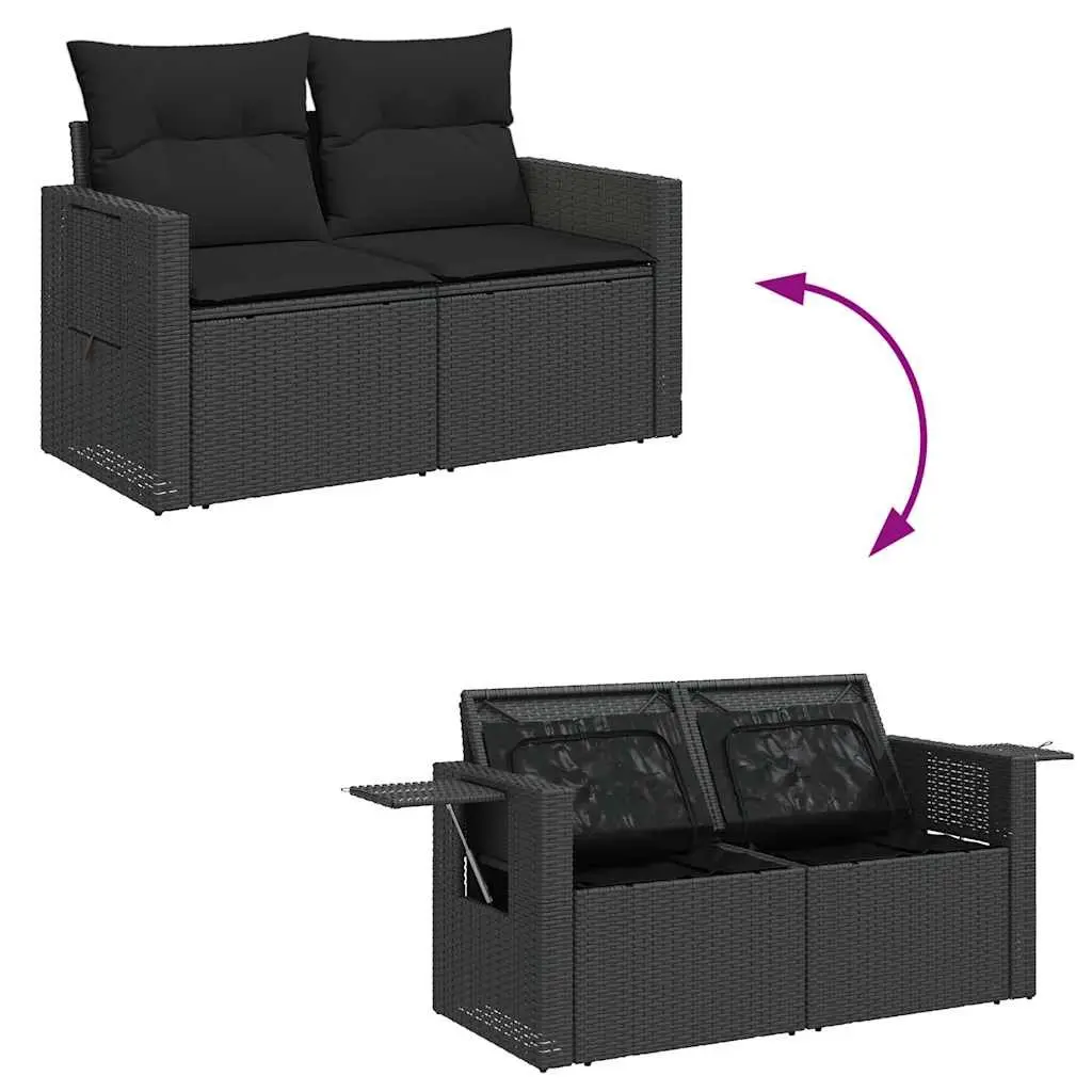 5 Piece Garden Sofa Set with Cushions Storage Outdoor Furniture Black